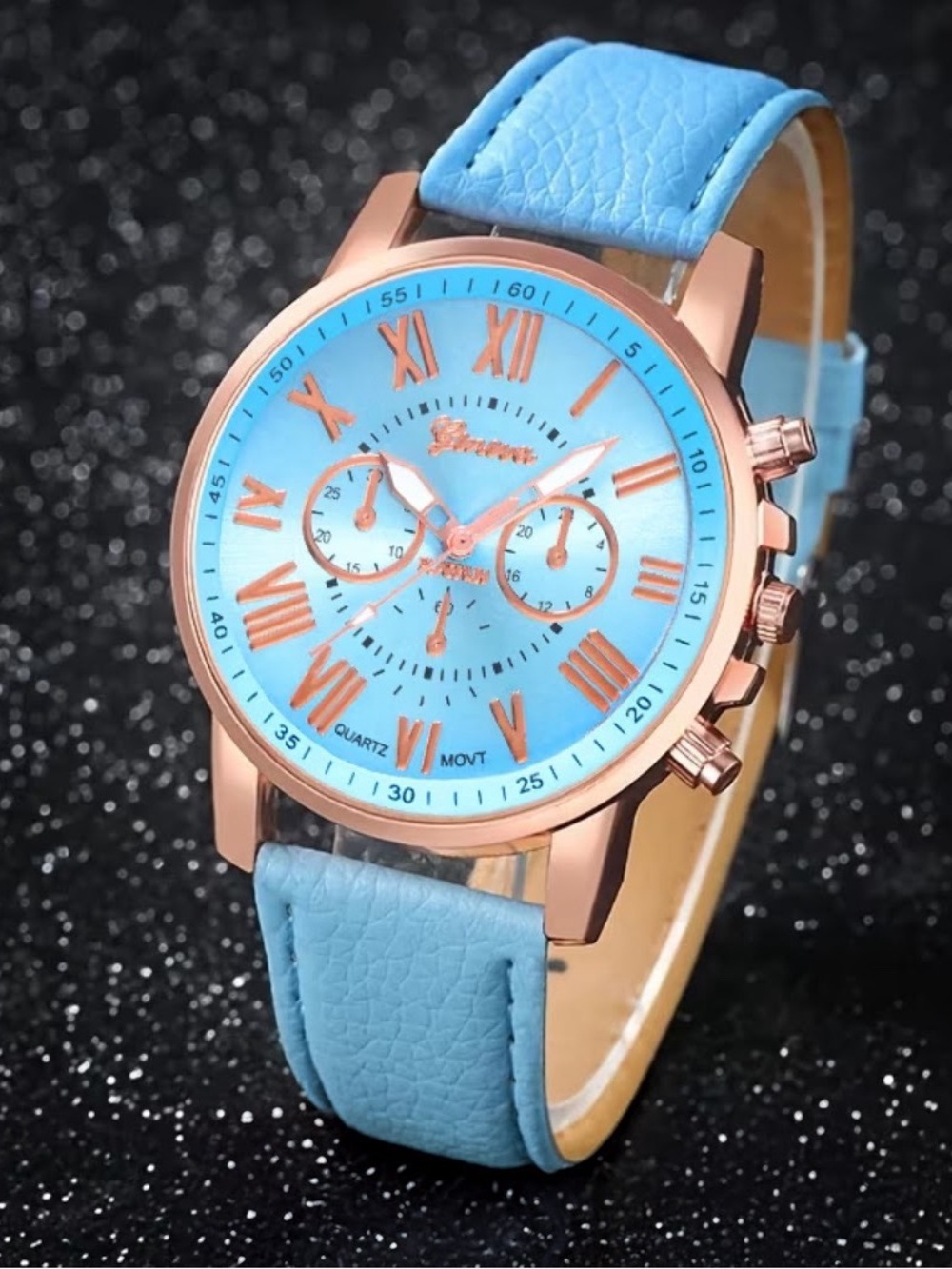 1-Watch wrist Light Blue and Gold with Roman Numerals